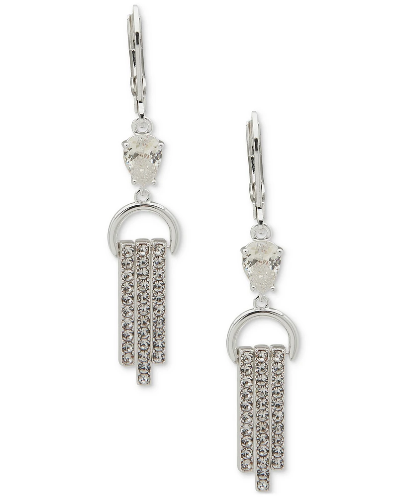 Anne Klein Silver-Tone Pave Fringe & Pear Stone Leverback Drop Earrings