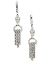 Anne Klein Silver-Tone Pave Fringe & Pear Stone Leverback Drop Earrings