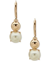 Anne Klein Gold-Tone Imitation Pearl & Polished Bead Leverback Drop Earrings