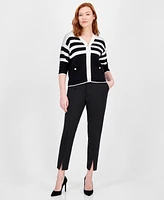 Anne Klein Petite Stripe Jacquard Button-Front Cardigan