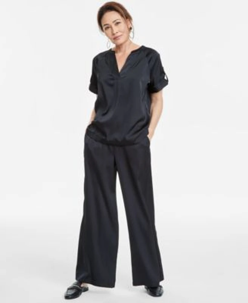 Jm Collection Satin Short Sleeve Top Satin Wide Leg Pants Exclusively At Macys