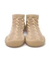Komuello Toddler First Walk Sock Shoes - Cable Dark Beige