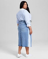 Now This Trendy Plus Size Cotton Button Front Shirt Two Toned Denim Skirt Exclusively At Macys