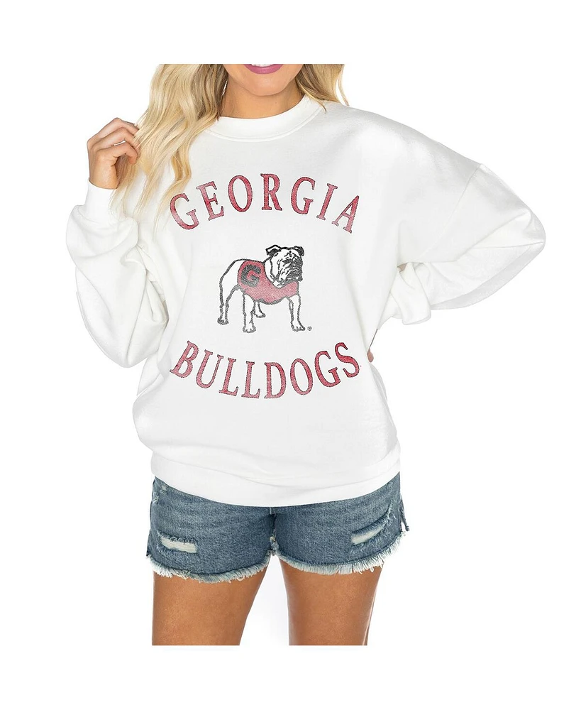 Gameday Couture Women's White Georgia Bulldogs Good Vibes Premium Fleece Drop Shoulder Pullover Sweatshirt