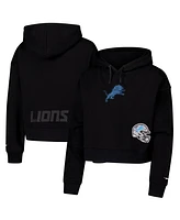 Pro Standard Women's Black Detroit Lions Jeweled Cropped Pullover Hoodie