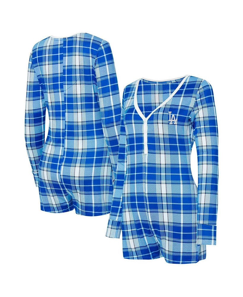 Concepts Sport Women's Royal Los Angeles Dodgers Ashford Plaid V-Neck Knit Romper