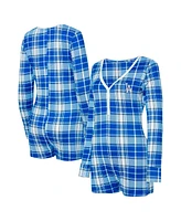 Concepts Sport Women's Royal Los Angeles Dodgers Ashford Plaid V-Neck Knit Romper