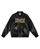 Mitchell & Ness Men's Black Milwaukee Bucks Hardwood Classics Big Face 4.0 Satin Full-Snap Jacket