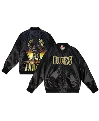 Mitchell & Ness Men's Black Milwaukee Bucks Hardwood Classics Big Face 4.0 Satin Full-Snap Jacket