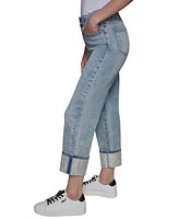 Karl Lagerfeld Paris Petite Crystal-Cuff Cropped Jeans