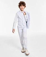 Calvin Klein Big Boys Slim Fit Stretch Ocean Sharkskin Jacket Vest Pants Stretch Floral Print Shirt