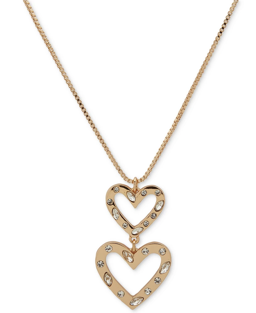 Karl Lagerfeld Paris Gold-Tone Mixed Crystal Double Red Heart 36" Adjustable Pendant Necklace