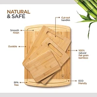 Bamboo Wood Cutting Board Set - Chopping Board with Juice Groove for Meat, Cheese & Vegetables