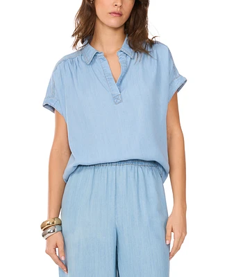 1.state Women's Chambray Johnny-Collar Top