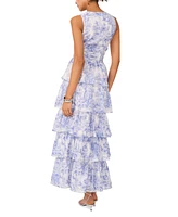 1.state Women's Printed Tiered Ruffled Maxi Dress