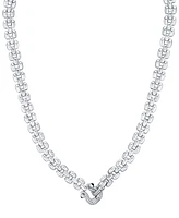 Diamond Horseshoe Clasp Panther Link 18" Collar Necklace (1/5 ct. t.w.) in Sterling Silver