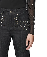 Karl Lagerfeld Paris Women's Faux-Pearl-Embellished Straight-Leg Jeans