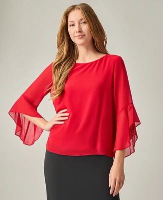 Kasper Petite Ruffle-Sleeve Blouse