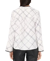 Vince Camuto Women's Windowpane-Print V-Neck Top