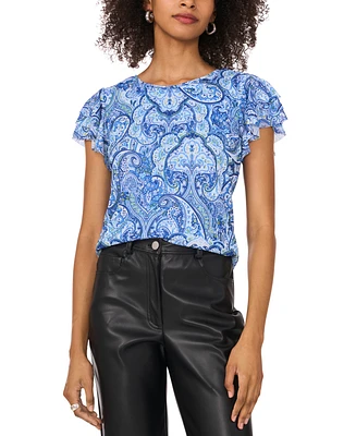 Vince Camuto Women's Printed Flutter-Sleeve Top