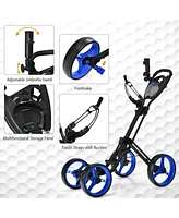 Gymax 4 Wheels Folding Golf Push Cart W/ Adjustable Handle Foot Brake