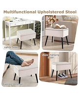 Costway 2 Pcs Velvet Vanity Stool Ottoman with Storage Solid Wood Legs Flip-Up Top