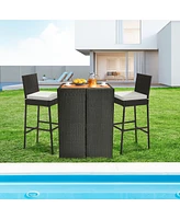 Costway 2 Pcs Patio Wicker Barstools Bar Height Chairs W/ Cushions Backyard