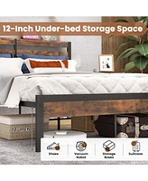 Sugift Full Size Bed Frame with Charging Station and Storage Headboard