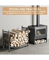 Sugift 33.5in Steel Firewood Rack Fireplace Log Holder with Fireplace Tools