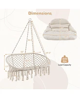 Gouun Hand-Woven Rope Hanging Chair with Thick Cushion and Folding Metal Frame