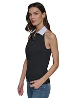 Karl Lagerfeld Paris Women's Contrast-Collar Sleeveless Top