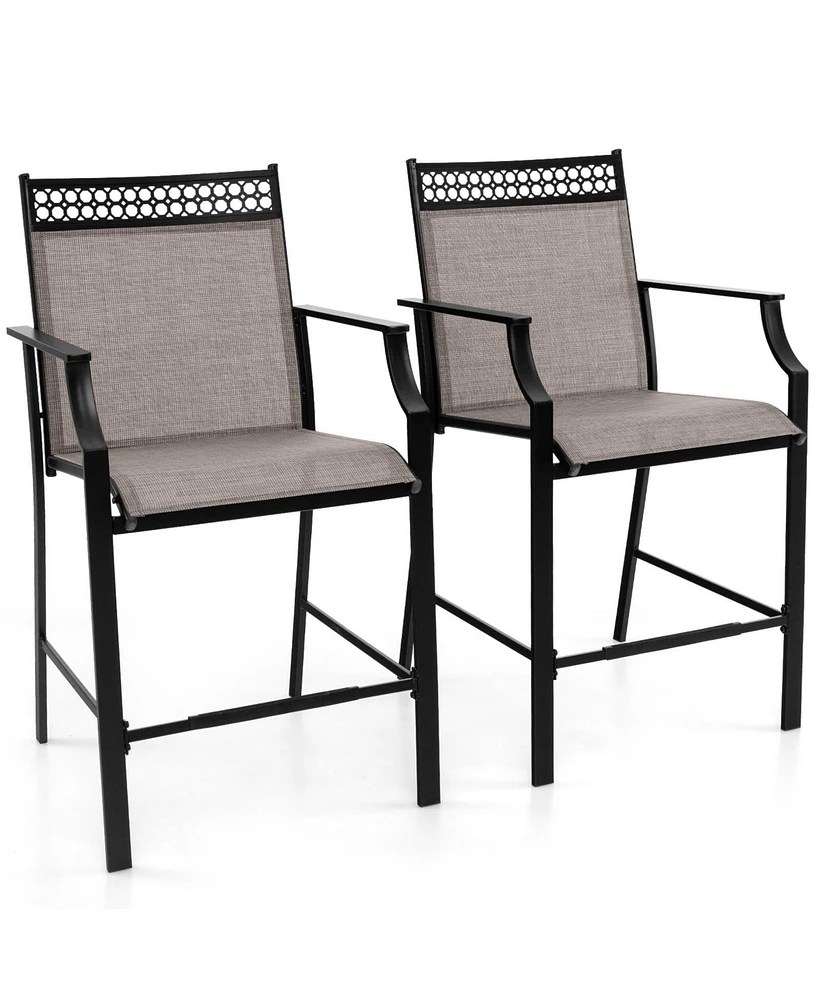 Gouun Outdoor Counter Stools Set of 2 Heavy-Duty Barstools with Footrest and Armrests