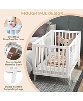 Gymax Wooden Baby Crib 3-Height Adjustable Wood Mini Crib Non-Toxic Finish