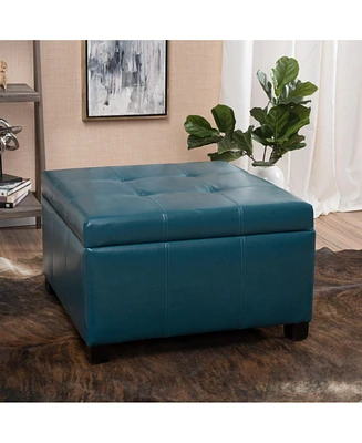 The Pop Home Faux Leather Square Storage Ottoman Bench for Living Room, Bedroom, or Entryway-The