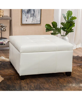 The Pop Home Faux Leather Square Storage Ottoman Bench for Living Room, Bedroom, or Entryway-The