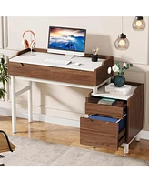 Tribesigns Computer Desk with File Drawer Cabinet, Home Office Desks with 4 Drawers, Wood Computer Writing Table with File Storage and Printer Space,