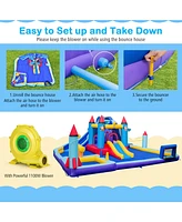 Costway Rocket Theme Inflatable Water Slide Park with 2 Slides Splash Pool & 1100W Blower