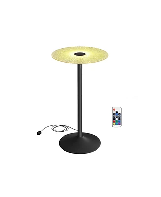 Slickblue Bar Table Round Cocktail Table with Multi-Colored Lights and Glass Top for Stylish Entertainment