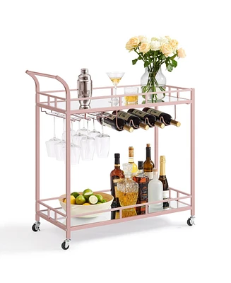 Slickblue Home Bar Serving Cart with 2 Mirrored Shelves, Wine Holders, Glass Holders, for Kitchen