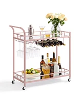 Slickblue Home Bar Serving Cart with 2 Mirrored Shelves, Wine Holders, Glass Holders, for Kitchen