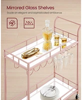 Slickblue Home Bar Serving Cart with 2 Mirrored Shelves, Wine Holders, Glass Holders, for Kitchen