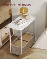 Slickblue End Table – Small Bedside Table with Fabric Basket, Modern Rectangular Nightstand for Living Room & Bedroom