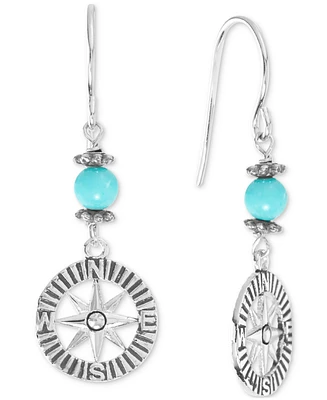 Simulated Turquoise Compass Drop Earrings in Sterling Silver