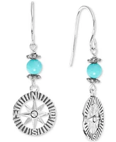 Simulated Turquoise Compass Drop Earrings in Sterling Silver