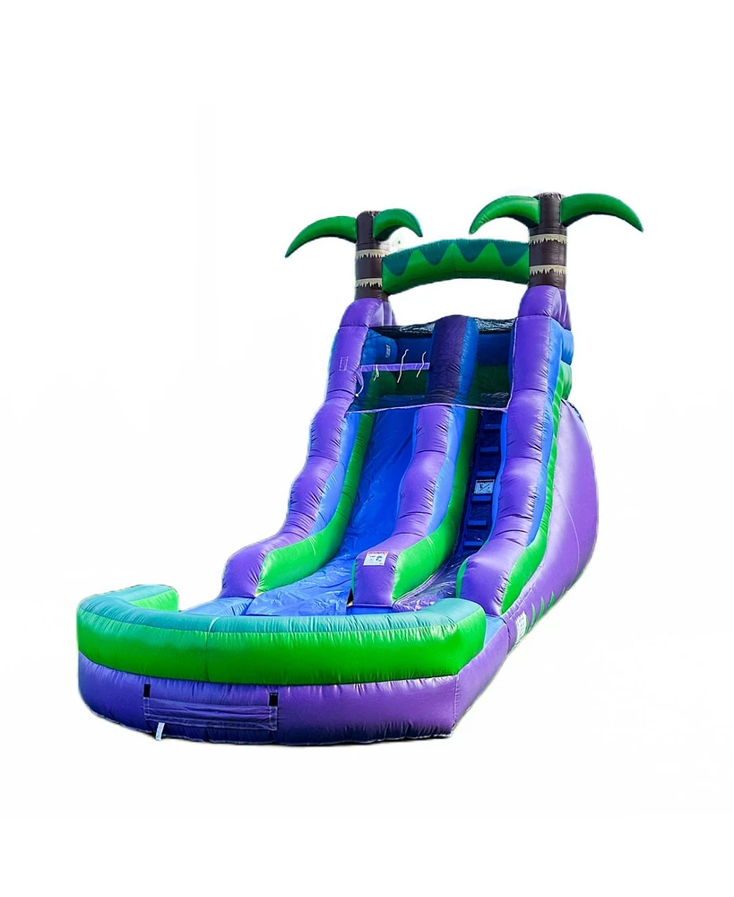 Hero Kiddo HeroKiddo 16 Purple Tropical Inflatable Water Slide with Attached Pool (No Blower Included), Commercial Grade, Wet Dry Use