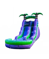 Hero Kiddo HeroKiddo 16 Purple Tropical Inflatable Water Slide with Attached Pool (No Blower Included), Commercial Grade, Wet Dry Use