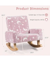 Gouun Kids Rocking Chair Upholstered Flannel Children Rocker with Solid Poplar Wood Rocking Feet