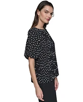 Karl Lagerfeld Paris Women's Printed Chiffon Pleated Top