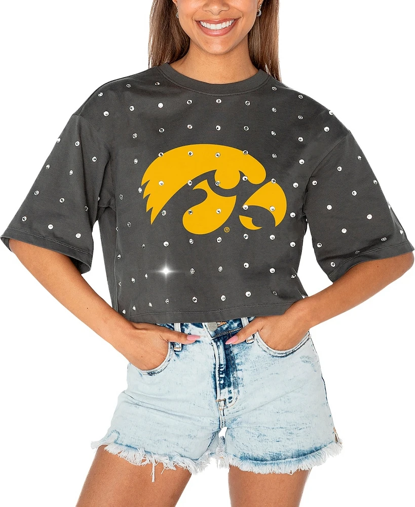 Gameday Couture Women's Gray Iowa Hawkeyes Go Time Rhinestone Crop T-Shirt