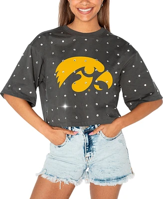 Gameday Couture Women's Gray Iowa Hawkeyes Go Time Rhinestone Crop T-Shirt